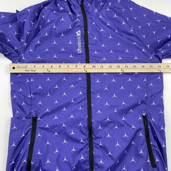 Reebok Hooded Windbreaker Jacket Women’s S Logo Allover Print Full Zip Vent Back - Picture 3 of 16
